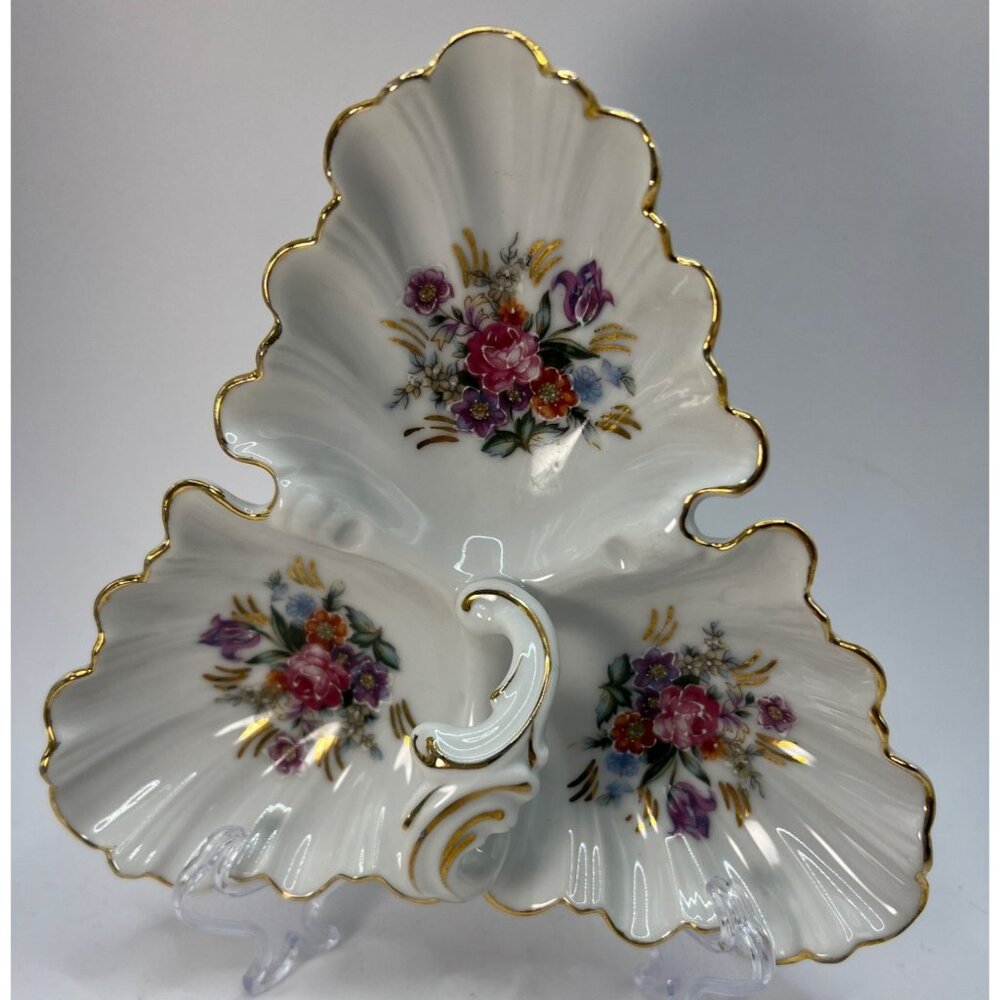 Vtg Thames Hand Painted 3 Section Candy, Mint Dish